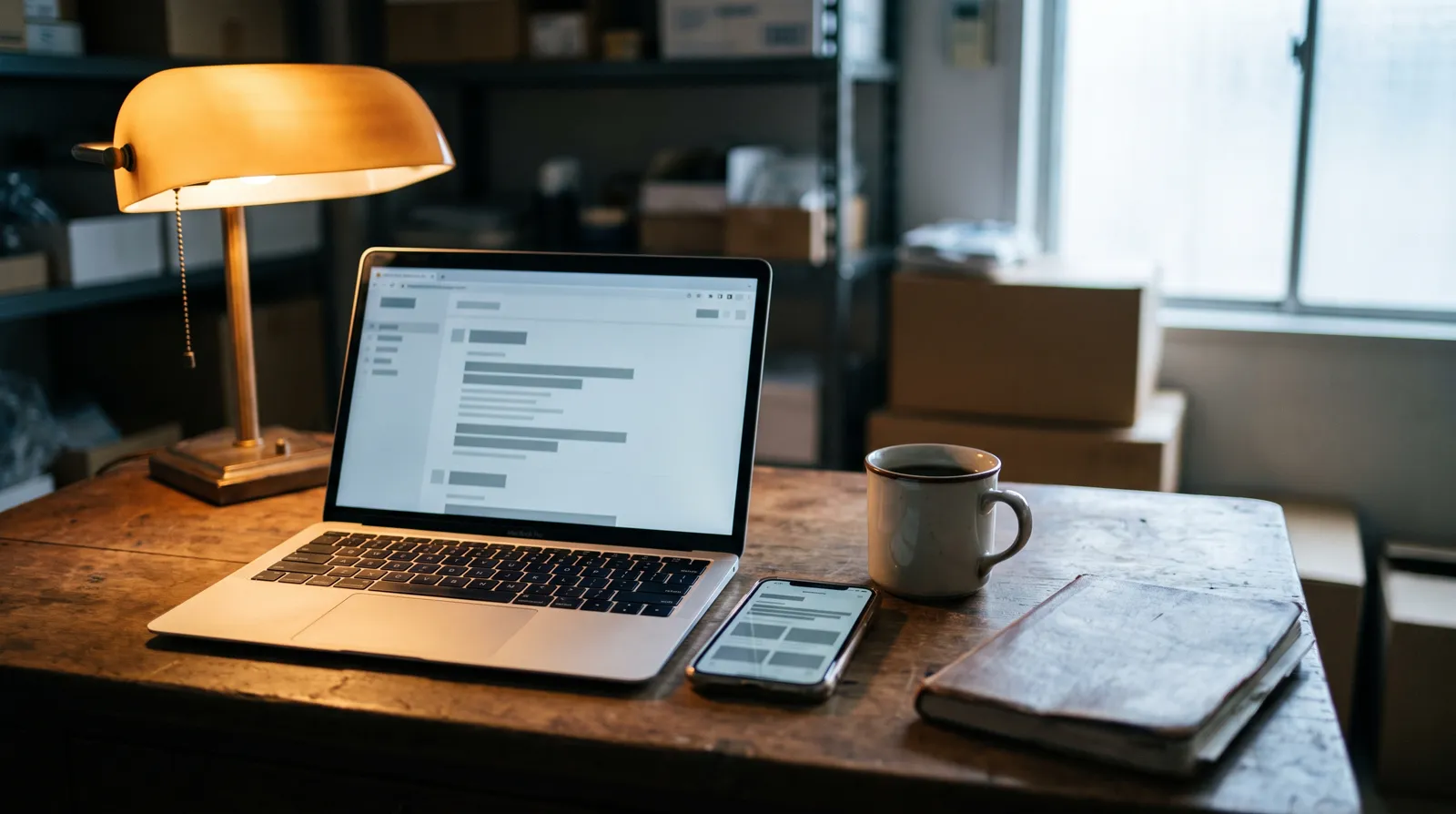 A laptop and a phone side by side on a desk, one showing a store page and one showing a chat answer